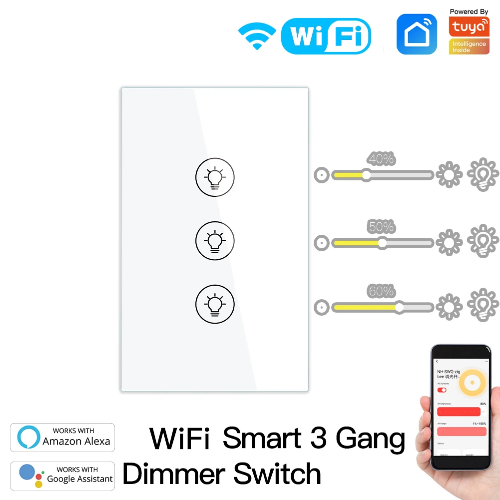 

Tuya Smart Dimmer WiFi Switch US LED Lights Wall Touch Switch Smart Life APP Wireless Remote Control Voice for Alexa Google Home