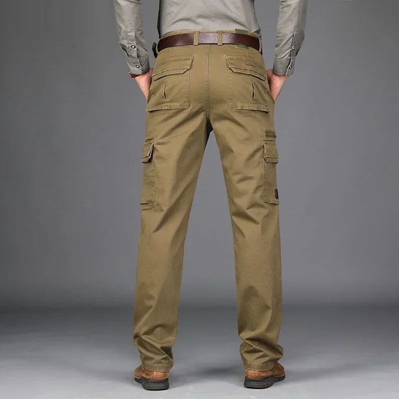 2025 New in Men's Pants Straight Leg Cotton Cargo Trouser Male Stretch Autumn Zipper Multi Pocket Classic Casual Work Wear Army 6