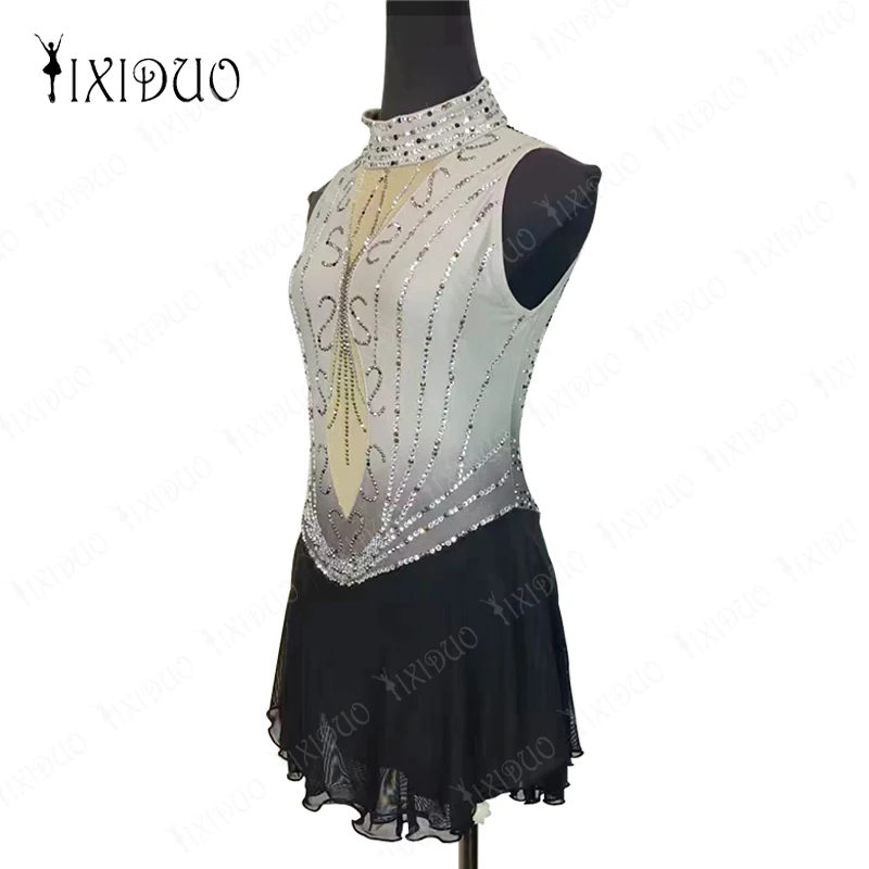 

Women Aldult Teen Girl Sleeveless Customize Costume Performance Competition Leotard Ice Figure Skating Dress Child Dance Skirt