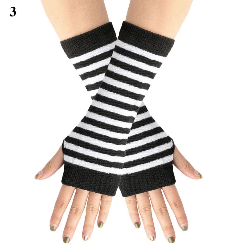 Guanti Lunghi Donna 4 Guanti Lunghi A Righe Senza Dita - Maniche Termiche In Cotone Per Autunno/Inverno (Nero, Bianco, Rosso, Grigio) Guanti Lunghi Donna Senza Dita