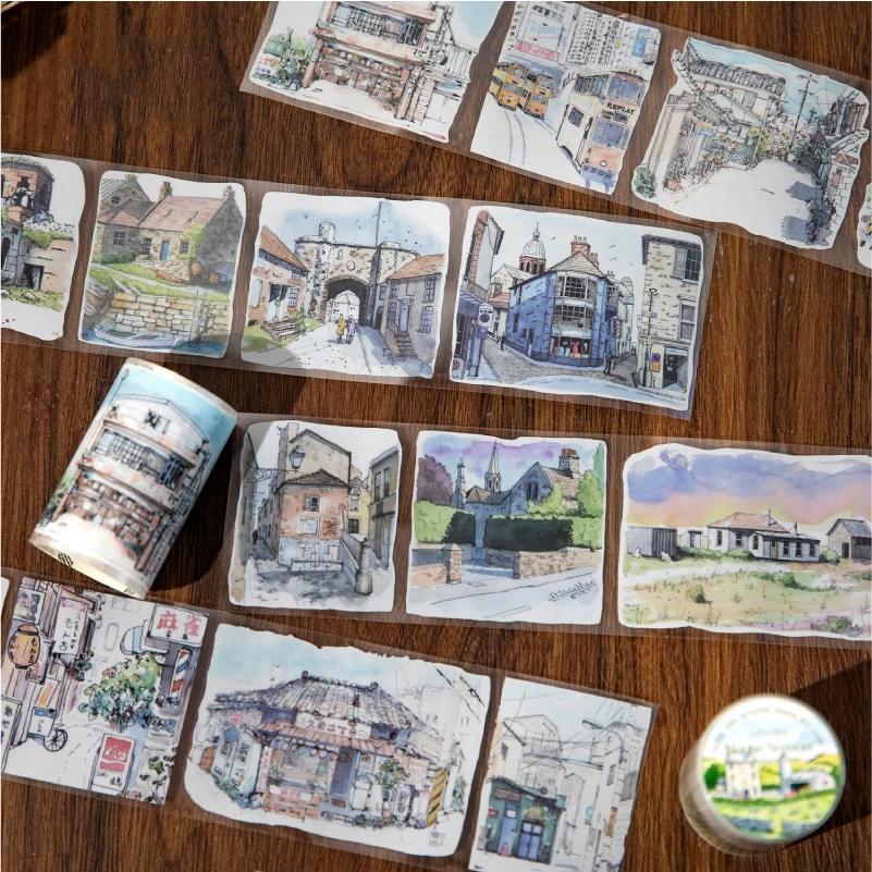 JIANWU 60mm*200cm Four Seasons with You Series Vintage Building Landscaping PET Tape Creative DIY Journal Collage Stationery 3