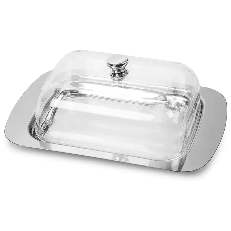 Butter Storage Box Stainless Steel Butter Box Solid Cheese Storage with Lid Western-style Cheese Bread Plate Preservation