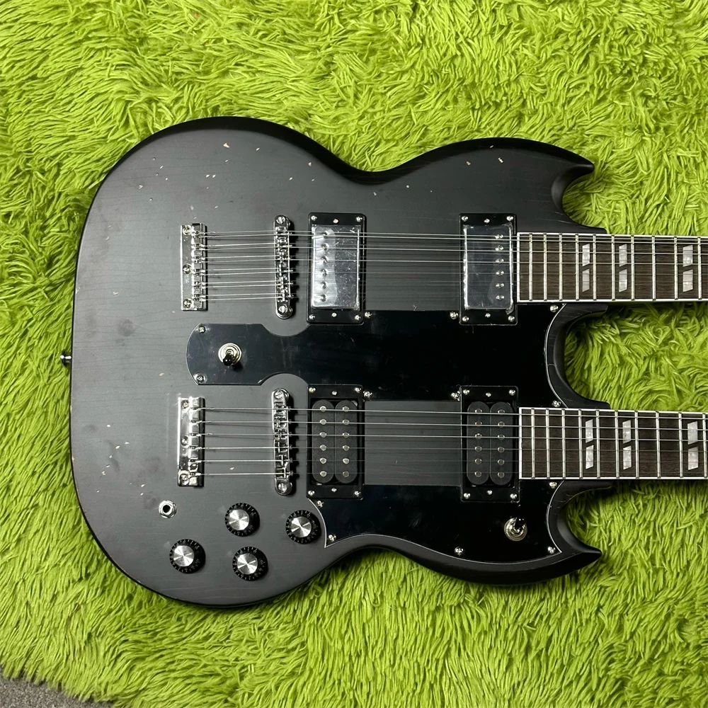 

In stock old black Electric Guitars Double Head 6-Strings+12-Strings Chrome Hardware Free Shipping Guitars guitarra