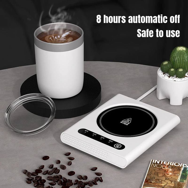 220V Electric Cup Mug Warmer Mini Portable Warming Mat Coffee Milk Tea Heaing Pad 4 Gear Temperature for Home Office Timing-off
