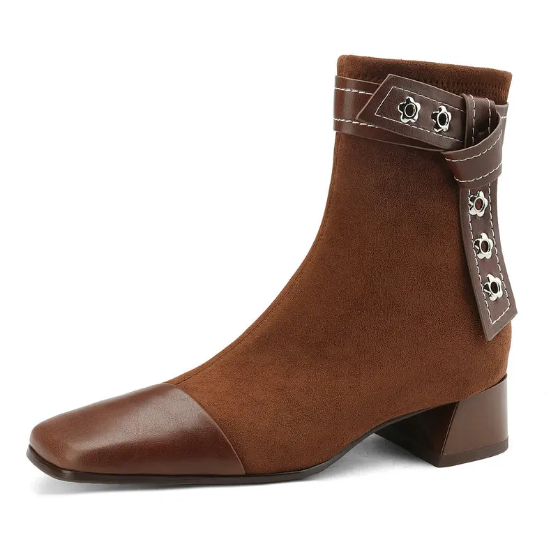 

Женские ботильоны из натуральной кожи, с квадратным носком, на квадратном каблуке