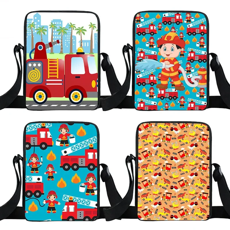 

Cartoon Fire Engine Car Excavator Pattern Messenger Bag Women Anime Fireman Printing Small Satchel Casual Shoulder Bag Gift