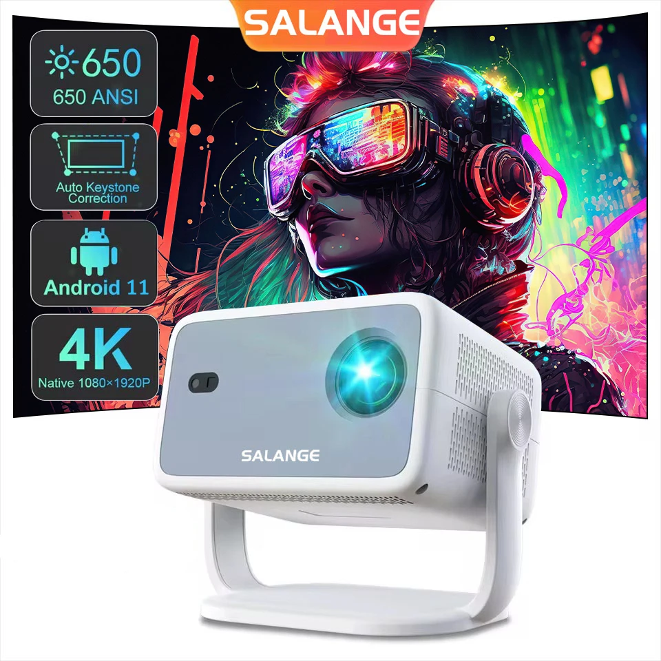 Salange P350&L018 Portable Projector 650 ANSI Support 4K HD 1080P Android11 Bluetooth Dual WiFi 6 for Cinema Outdoor Proyector portable projector