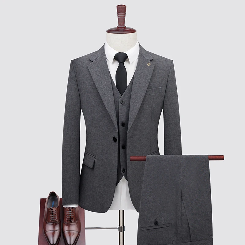 Men's Big Size Summer Thin Three-Piece Business Suit Set-Fashionable One-Button Handsome Dress Suit with Vest And Trousers