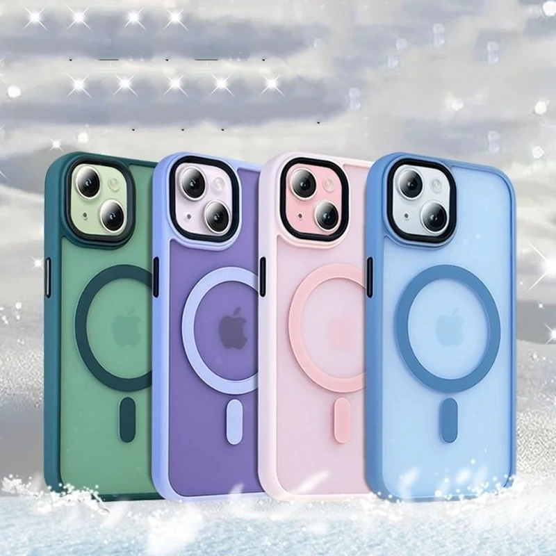 Magnetic Matte Translucent Case For iPhone 16 15 14 Plus 13 12 11 Pro Max For Magsafe Wireless Charge Shockproof Cover Luxury
