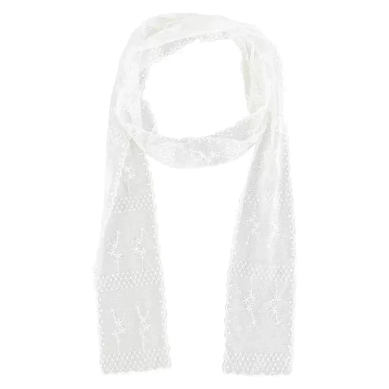 Y2k Frauen Schmale Lange Schal Einfarbig Seide Schwarz Tasche Band Stirnbänder Halsband Floral Spitze Schal – Detail 1