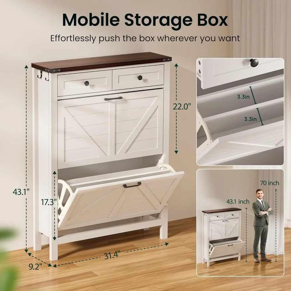 Entryway Shoe Storage,Flip Drawers ,Shoe Storage Cabinet, Shoe Cabinet with Drawer, for Entryway,Freestanding 2