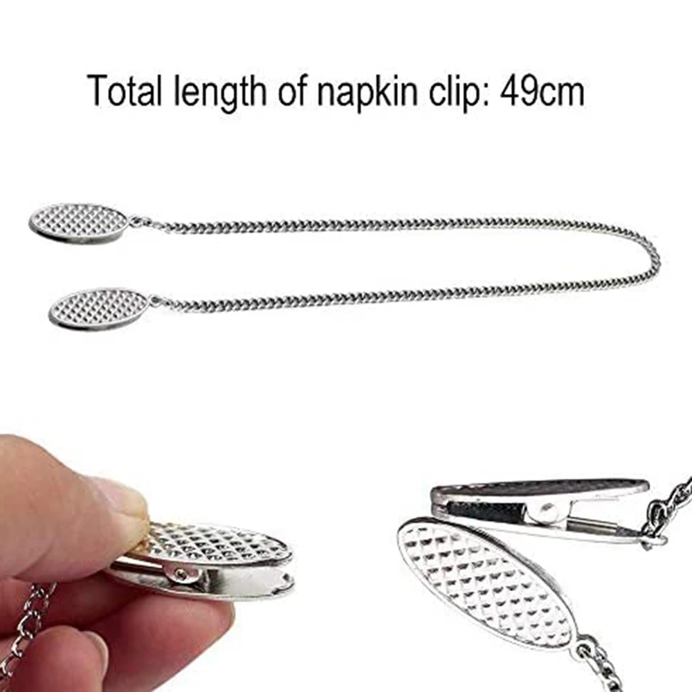 Napkin Chain Napkin Holder Clips Chain Flexible Lanyard Neck Strap for Seniors Older Adults Children 2 Pcs