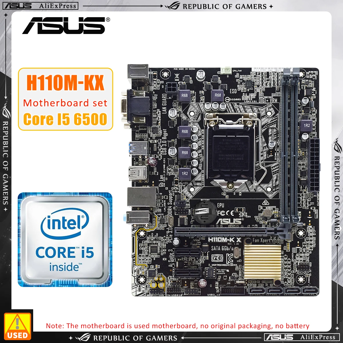 

ASUS H110M-K X+i5 6400 Motherboard KIt Supports Intel 6th and 7th generation Core processors using the LGA 1151 DDR4 32GB ATX