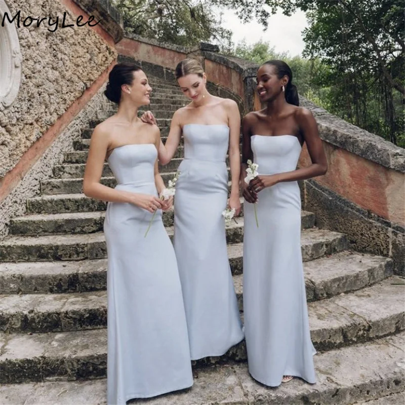 

Fashion Bridesmaid Dresses Strapless Floor Length Mermaid Bridesmaid Dresses With Lace Up Back Wedding Party Gowns Newest