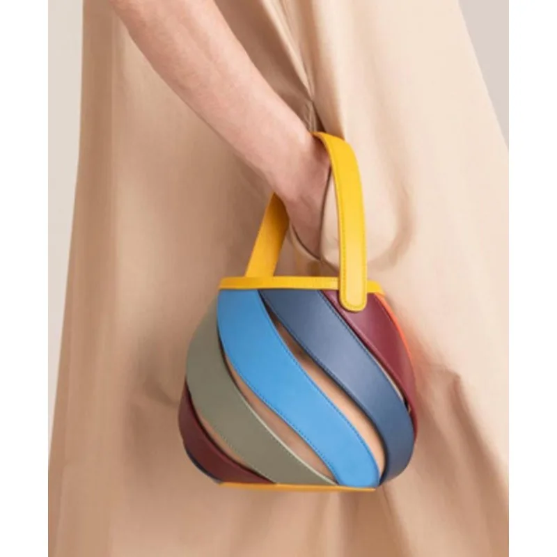 Style Bag Spliced Shoulder Bucket Cylindrical Trendy Handbags For Women High-Quality Casual Messenger Versatile Luxury Crossbody
