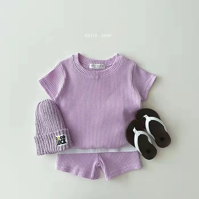 Baby Clothing Set near me Summer children's clothing baby candy color solid color suit boys and girls short sleeved T-shirt shorts casual sports two-piece baby dress and set