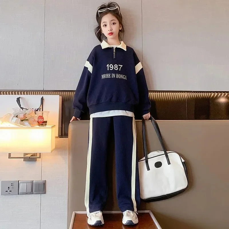 

Spring Autumn 2Pcs Set Korea Style Kids Clothes Girl Long Sleeve Letter Sweatshirt+Striped Pant Sports Suit for Teen Girl 6-15Y