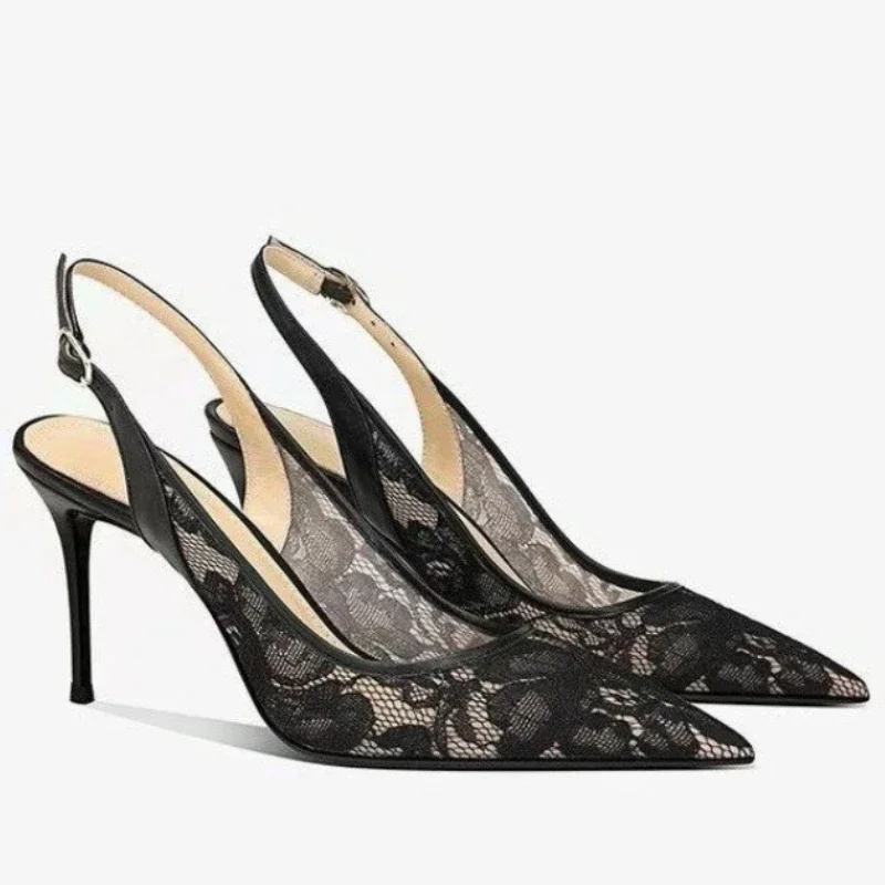 Baotou Sandals Women's Spring/Summer 2025 New Style Shallow Mouth Sexy Thin Heel High Heels Pointed Mesh Breathable Single Shoes 6