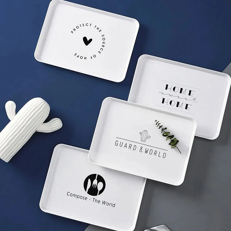 1PCS Food Plastic Dessert Serving Tray Tea Breakfast Bread Tray Snack Plate Storage Plates Square Cosmetics Dish Plate Dish 4