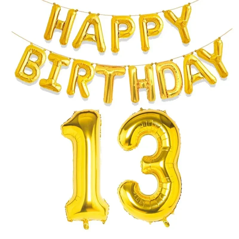 15 Stück Goldfolienballons „Happy Birthday“ und Zahlen für alle Altersgruppen von 10–60 Jahren, Party-Dekoration für Kinder und Erwachsene, versandfertig – Detail 6