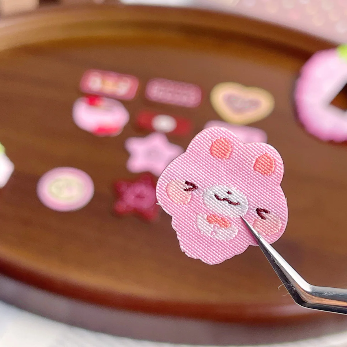 카와이 직조 원단 라벨 스티커 롤 데코 스티커 한국 스티커 스크랩북 스티커 별 딸기 저널 구카 용품