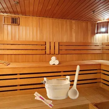 ถังซาวน่าไม้และทัพพีพร้อมอุปกรณ์อาบน้ํานาฬิกาทราย 15 นาทีอาบน้ําแบบพกพา 1