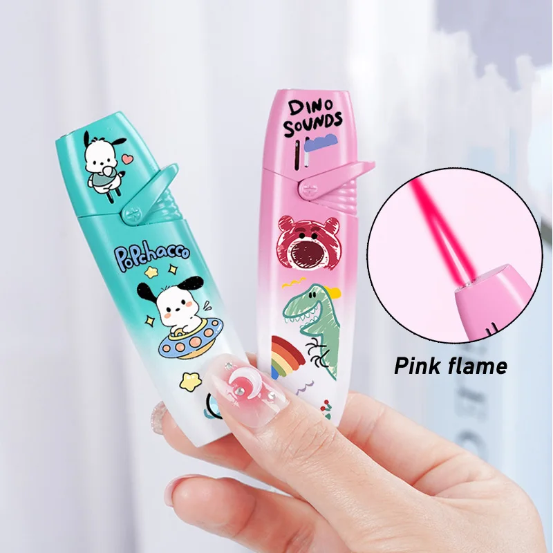 

Gradient rocker arm Cigar Lighter Cartoon Stylish Windproof Lighter Pink flame Strong Fire Power Fuel lighter Men original gifts