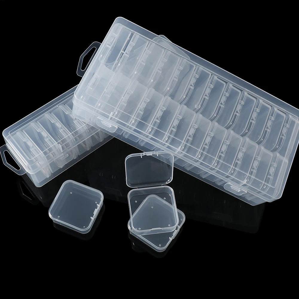 Bead Portable Organizer Box 12/24/30Pcs Small Clear Plastic Storage Containers with Hinged Lid for Storage Small Crafts Jewelry