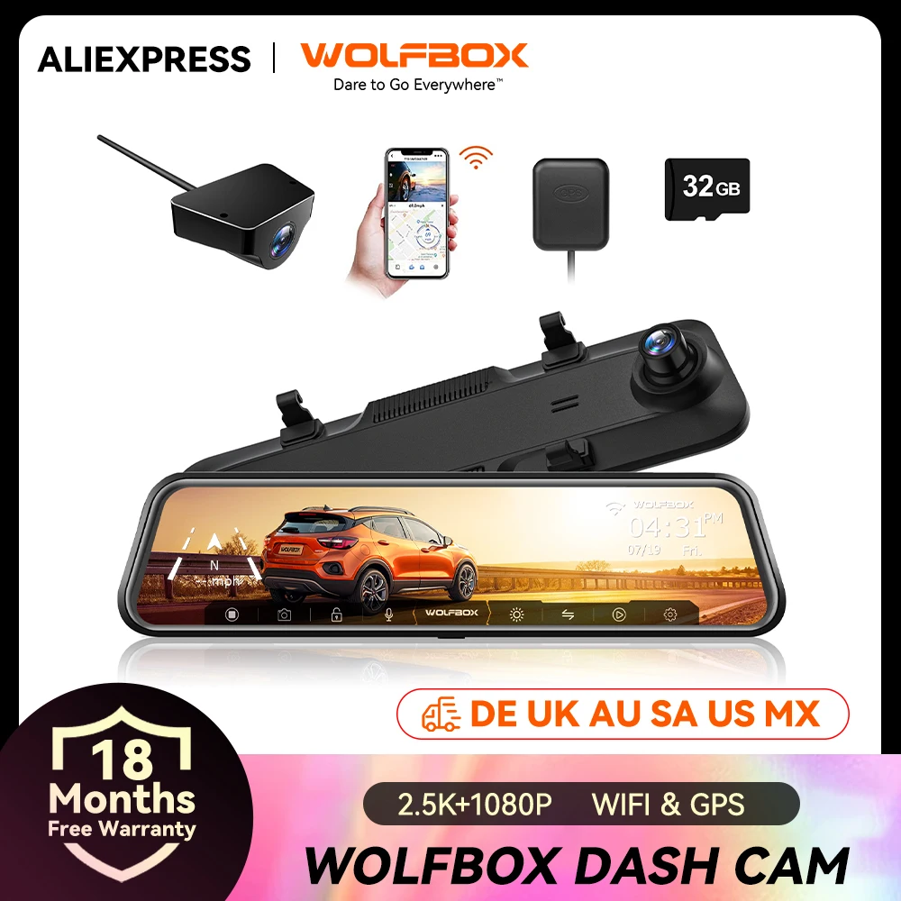 WOLFBOX-Cámara de salpicadero para retrovisor de coche, videocámara frontal y trasera de 12 pulgadas, WDR 2K, 140FOV, WiFi, DVR, Super visión nocturna, G840H