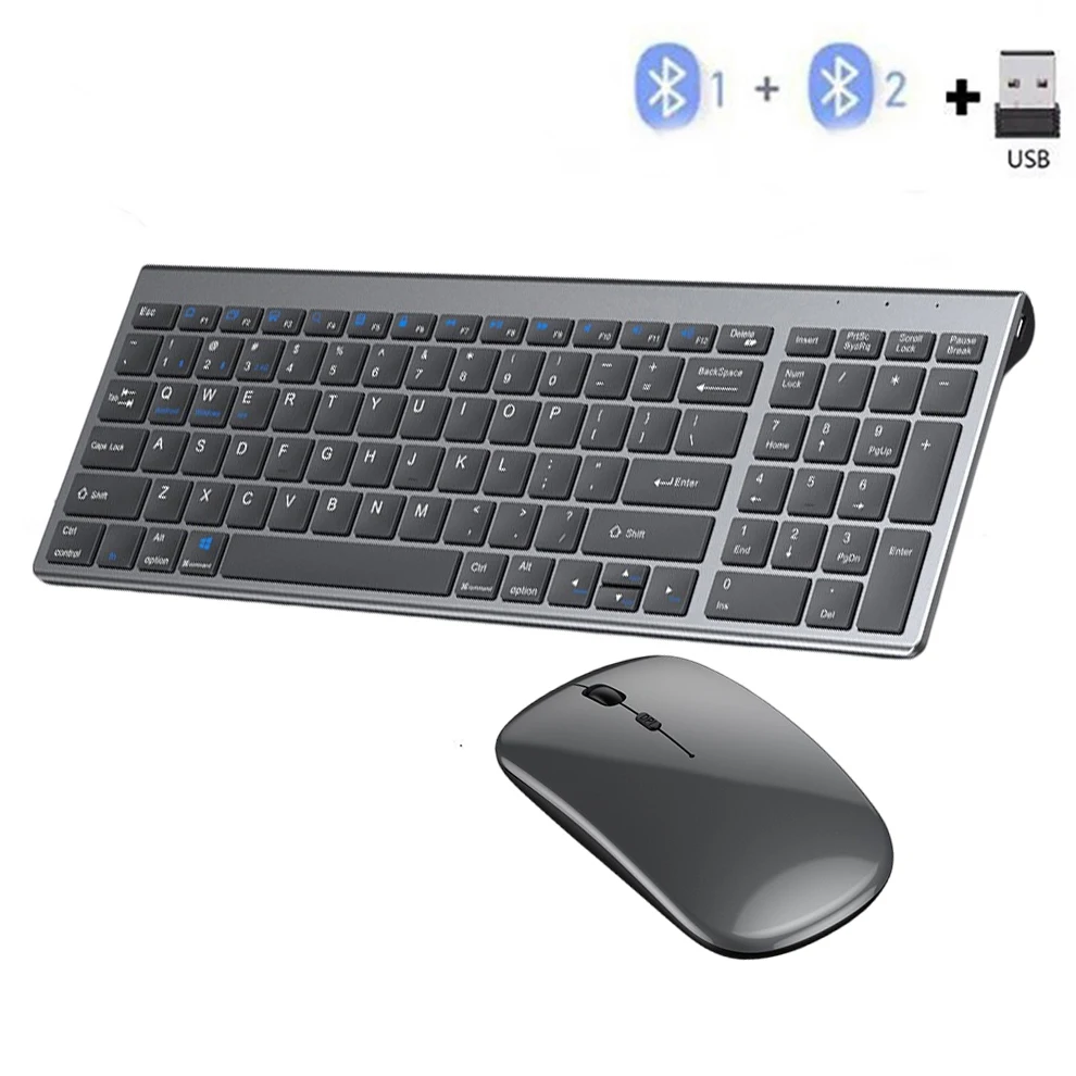 Bluetooth 5.0 & 2.4g Teclado sem Fio Mouse Combo Recarregável Tamanho Completo Teclado sem Fio para Notebook Portátil Ipad pc Tablet