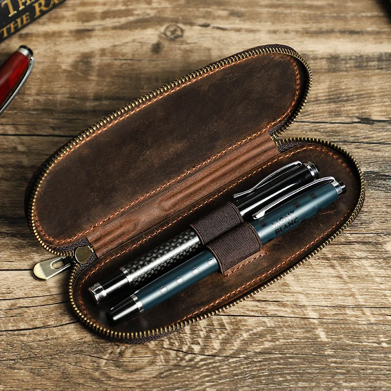 Bolsa De Lalpices De Cuero Genuino Hecha A Mano, Bolso De Estilo Retro Vintage De Cuero De Vaca Con Crema, Organizer Per Cancelleria