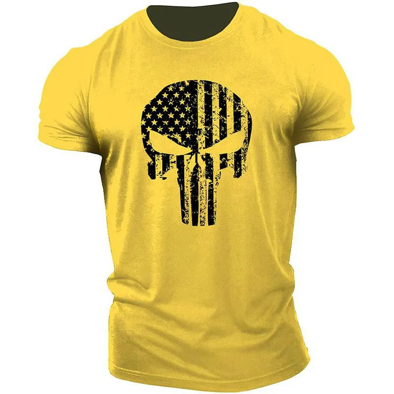 Men's 2022 Skull 3D Printing T-Shirt Men's Casual Sports T-Shirt Short  Sleeve Summer New Quick Dry Tough Guy Army Green Top 6XL