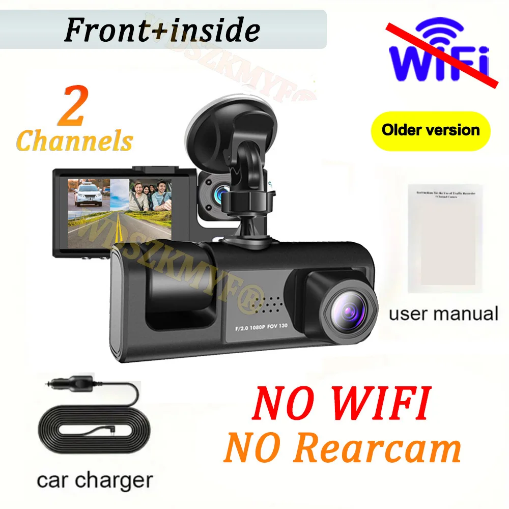 מצלמת רכב WIFI APP 1080P Dash Cam, 2/3 מצלמה קדמית ופנימית עם ראיית לילה, DVR לרכב בגודל 2 אינץ', אביזרים לרכב