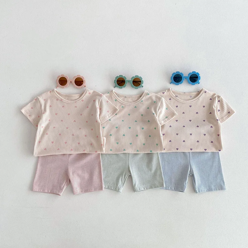 Kids Heart Tee and Stripe Pants Sleep Set