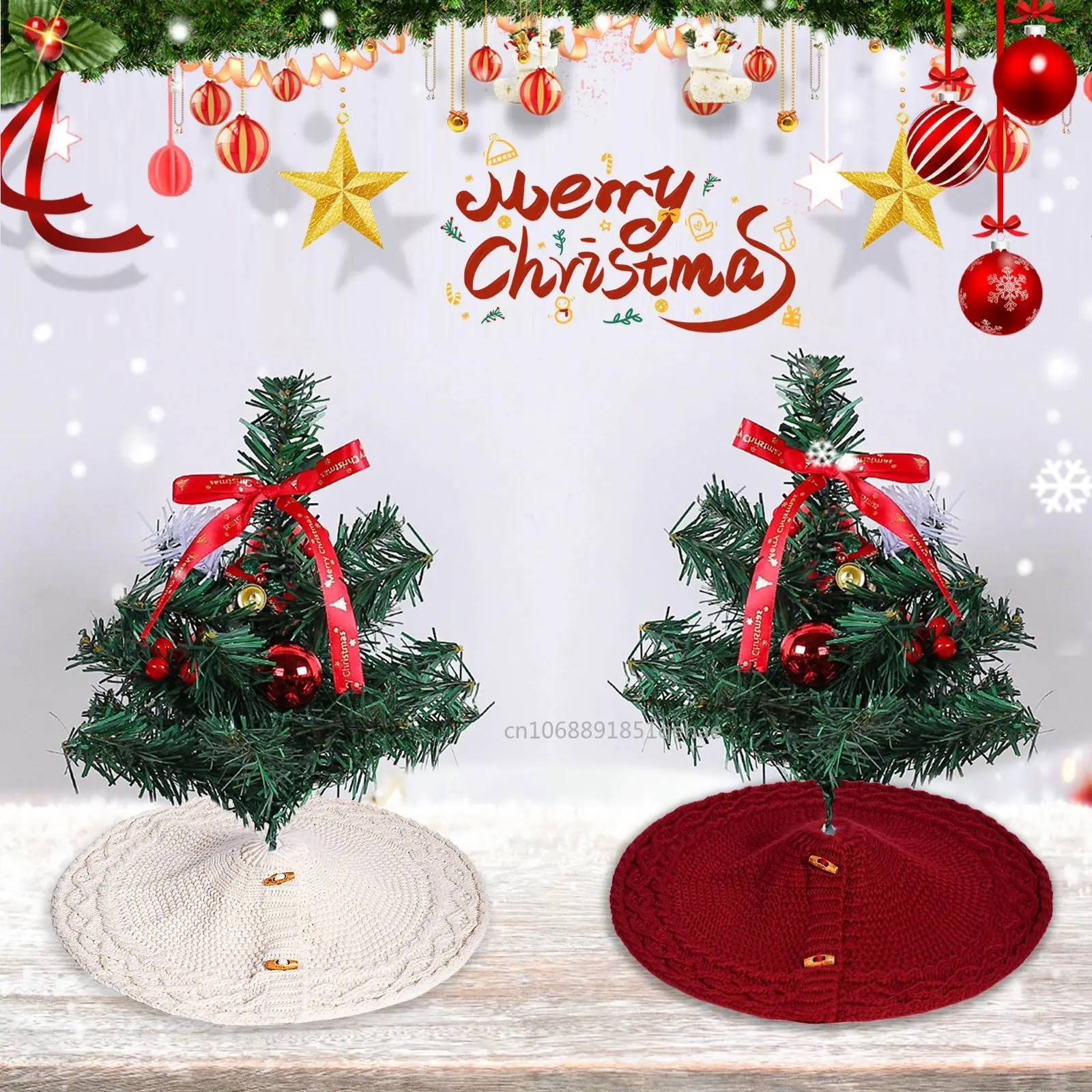2025 Christmas Knitted Tree Skirt Milk White Red Knitted Christmas Atmosphere Apron Christmas Tree Decorations Accessories