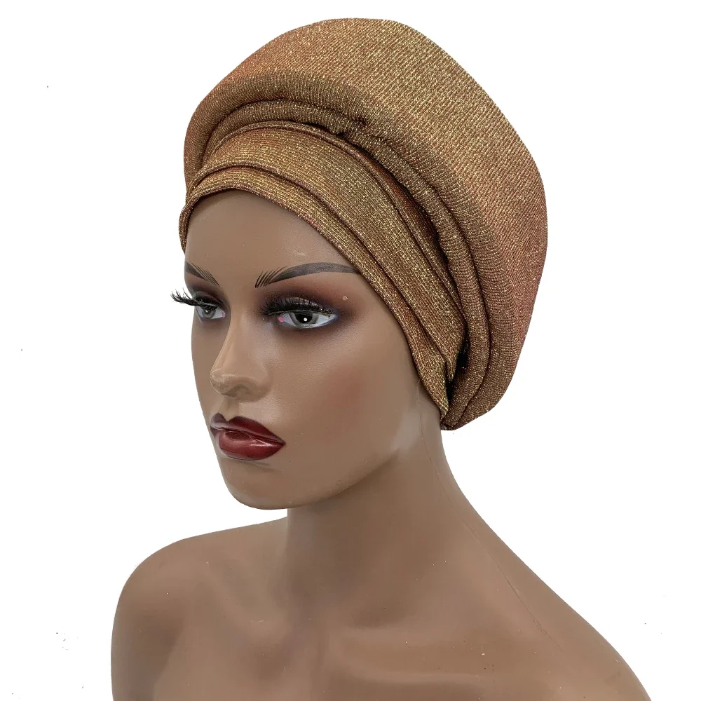 Female Head Wraps African Auto Gele Headtie Nigeria Party Headpiece Turbante Pleated Women's Turban Cap