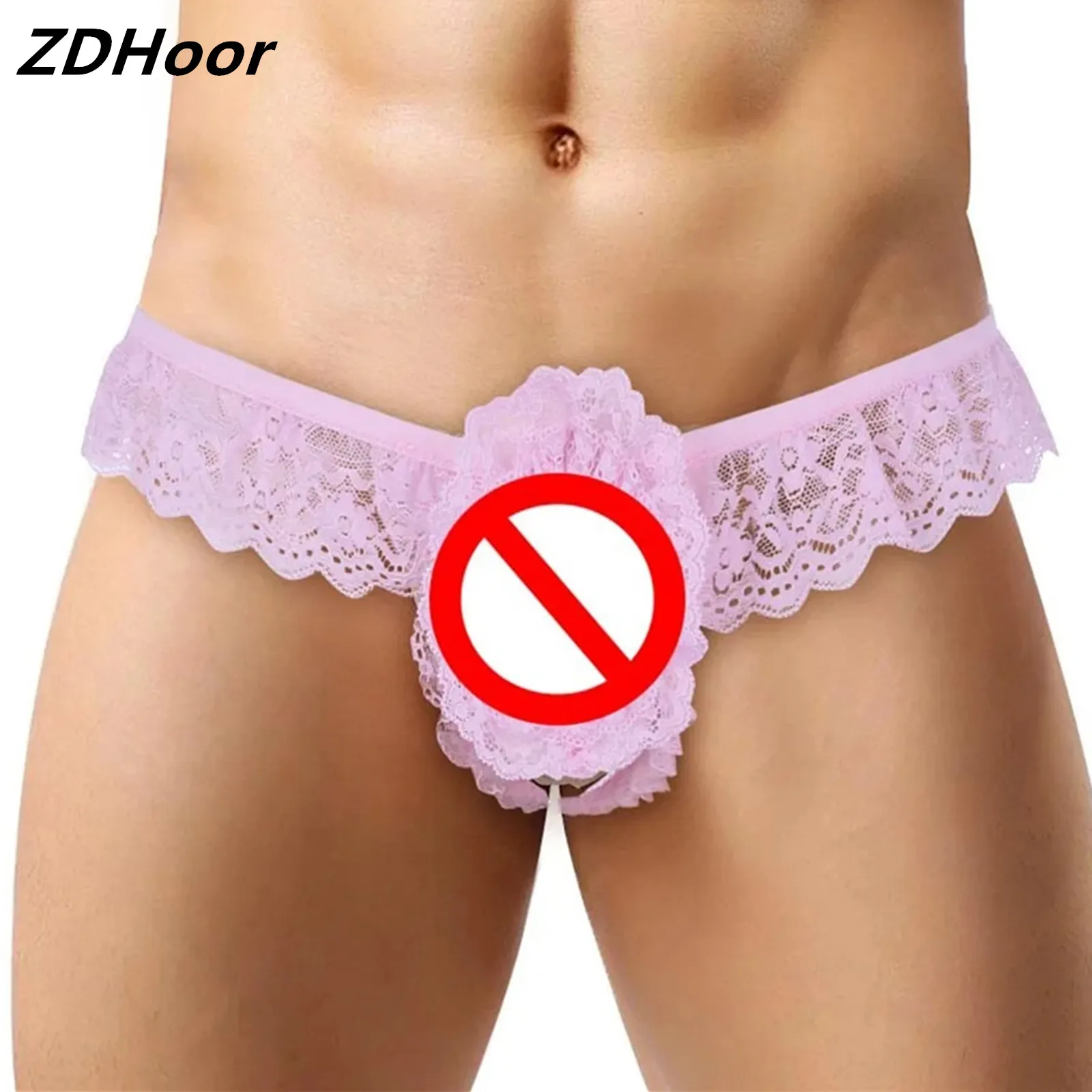 

Men Sissy Lingerie Panties Underwear Lace Frilly Panties Crotchless Open Back Briefs Underpants with Open Hole Erotic Nightwear