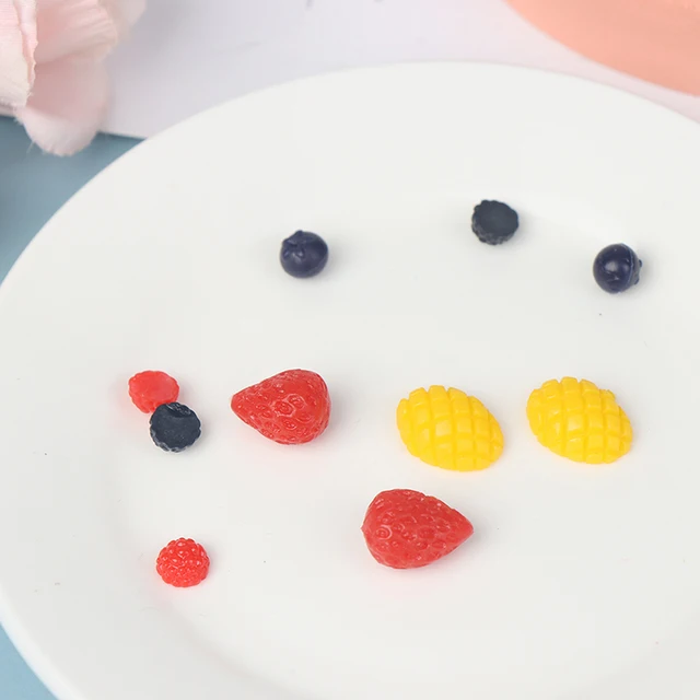 Doll House Simulation Mini Fruit Plate Banana Apple Pomegranate Peach Mango Cherry Watermelon Slice Orange 5