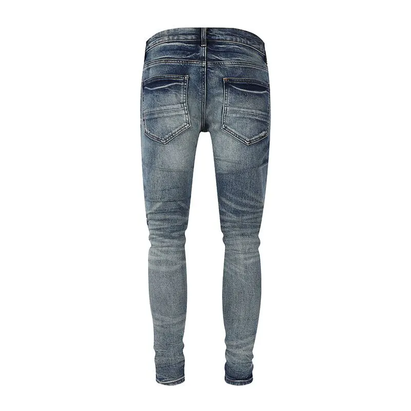 Street Fashion Men Jeans Retro Blue Stretch Skinny Fit Ripped Jeans Men Bandanna Printed Patched Designer Hip Hop Brand Pants