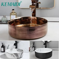 ZAPPO Bathroom Vessel Sink Faucet and Drain Combo14 Inch Bowl Sink Rose Gold Vessel Sink Round Ceramic Sink for Bathroom Counter 1