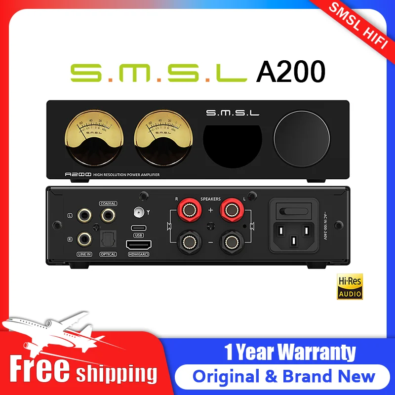SMSL-A200高解像度パワーアンプ,USB, HDMI,光,Bluetooth 5.0, 24