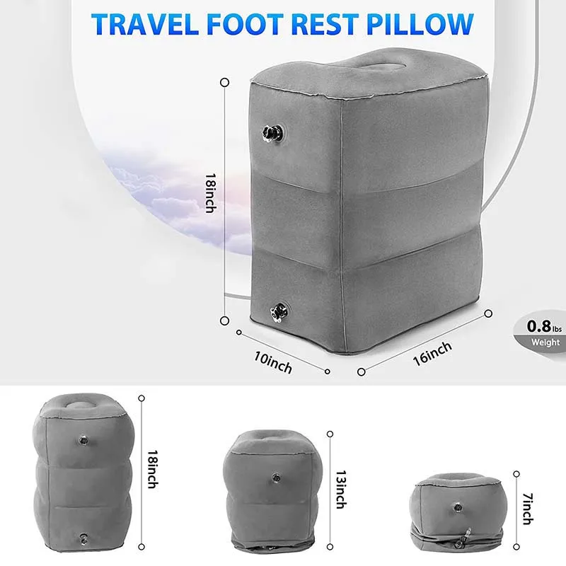 Universal Inflatable Portable Travel FootRest Airplane Train Bus Sleeping Pad Flocking Material Blue And Gray Colour With Bag 2