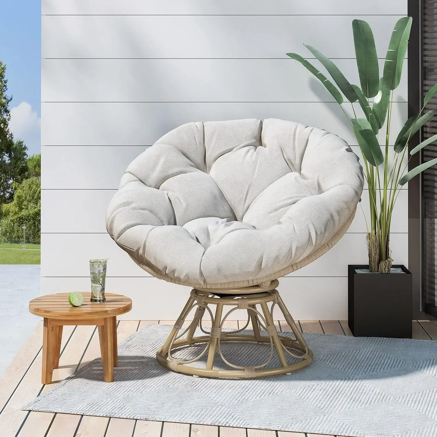 

Вращающийся стул Николая для улицы Papasan с водостойкой подушкой, цвет коричневый и бежевый