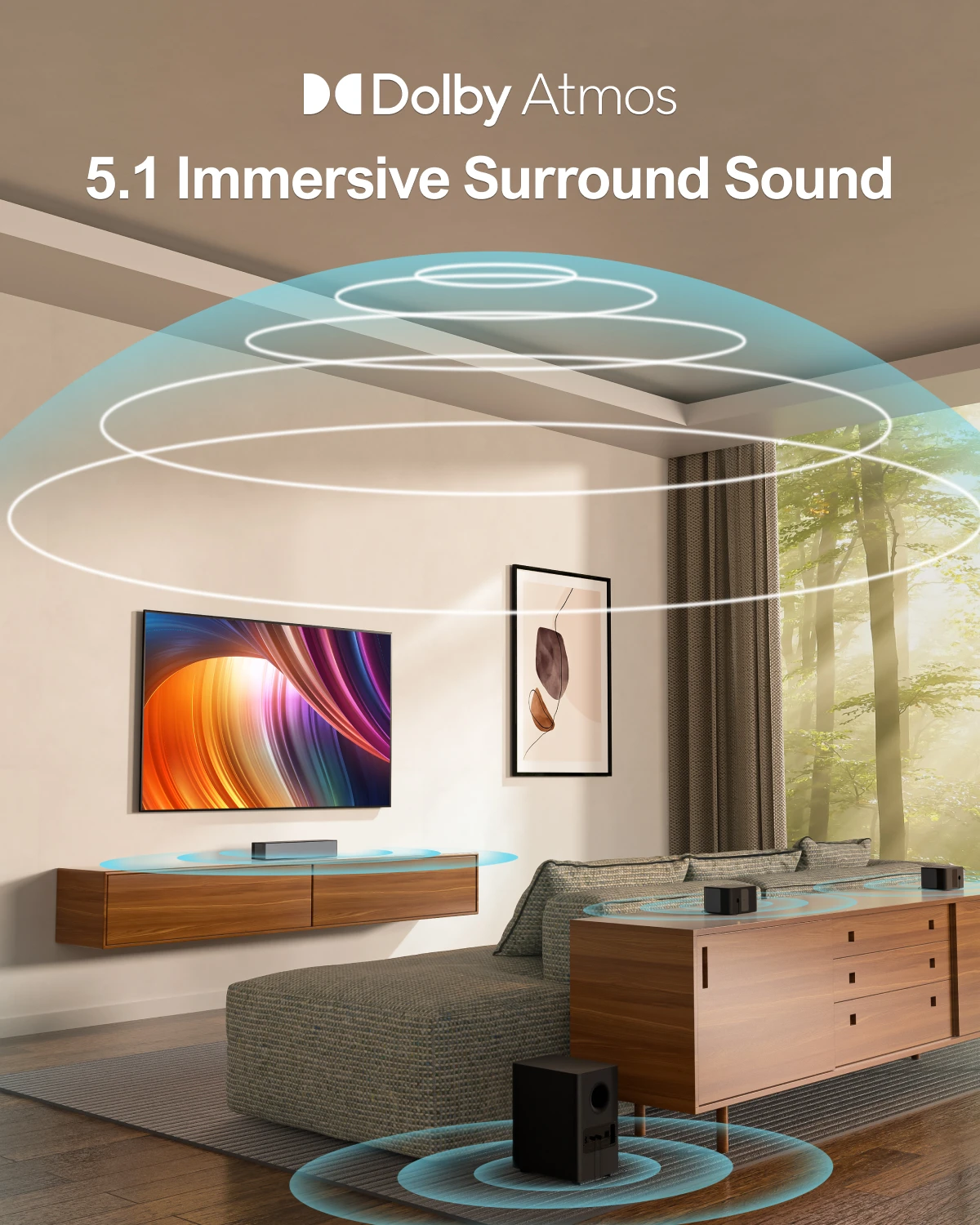 ULTIMEA 410W 5.1 Sound Bar with Dolby Atmos, Wireless Subwoofer, Surround Sound System for TV, Bass Boost,Sound Bar for Smart TV 2