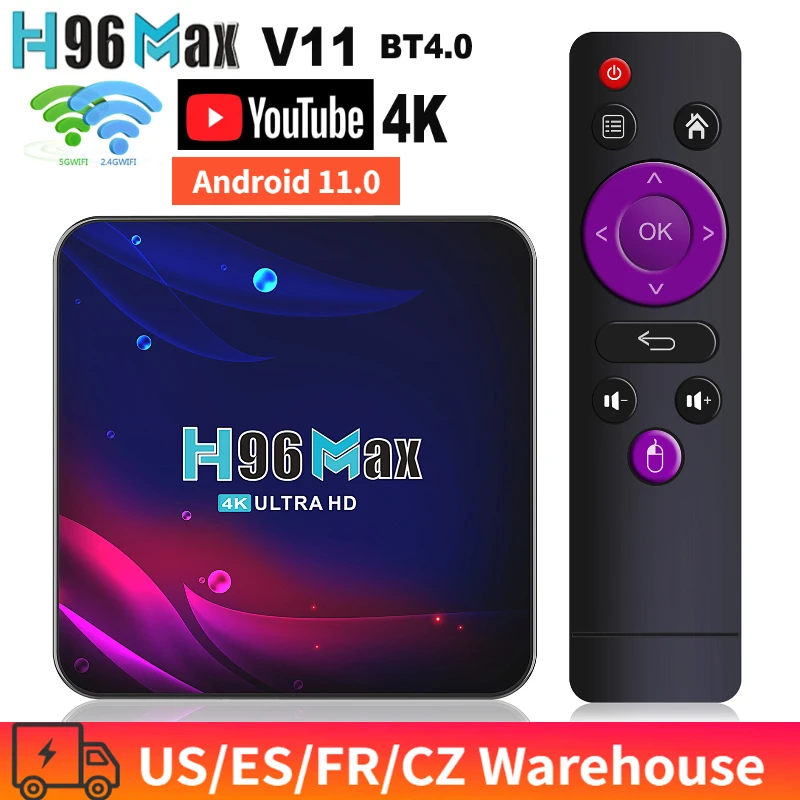 

H96 Max V11 Android 11.0 Smart TV Box UHD 4K Media Player RK3318 4GB/64GB 2.4G/5G Dual-band WiFi BT4.0 100M LAN VP9 H.265 TV Box