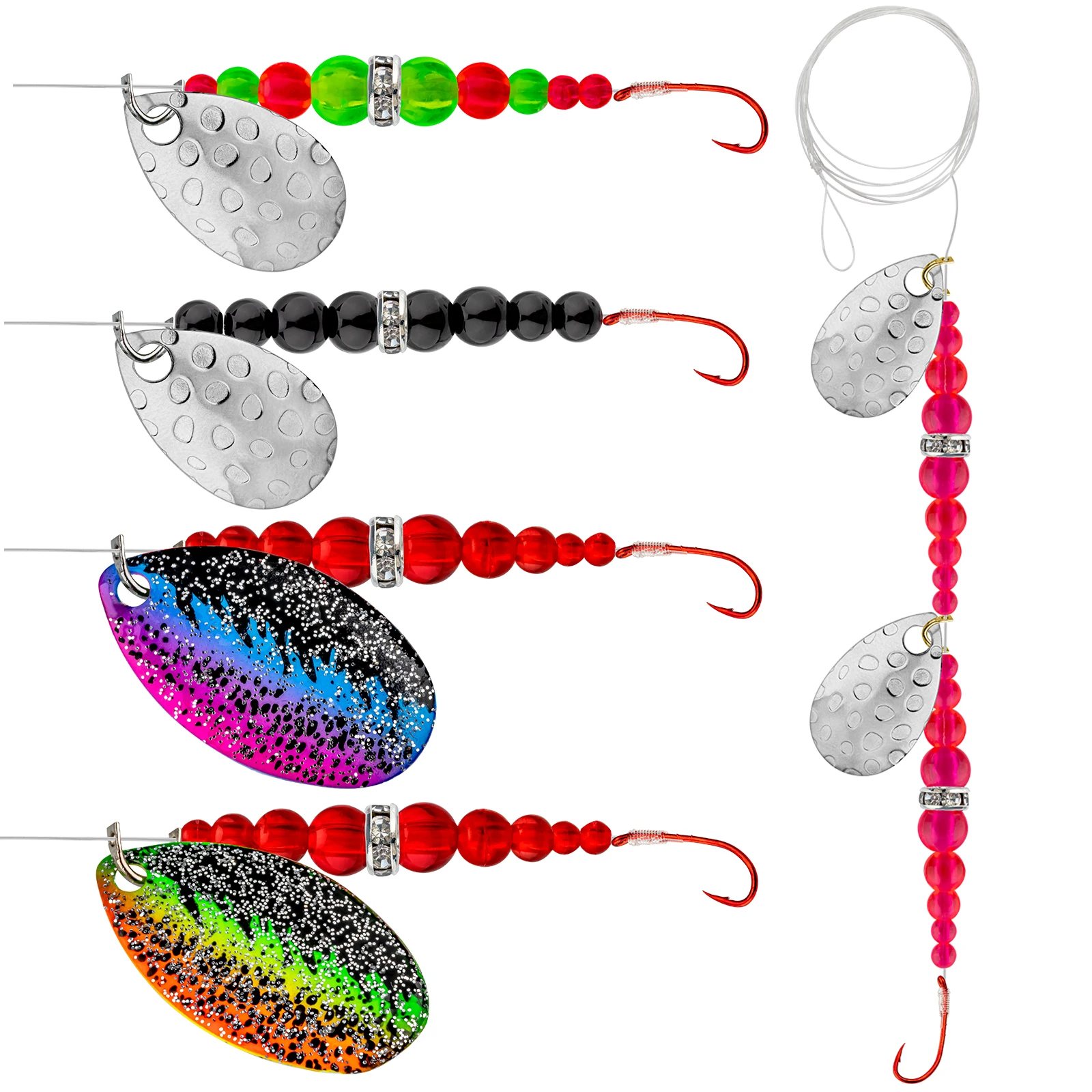 

THKFISH 5pcs Spinner Lure Kit 360°Rotation Colorful Shiny Fine Glitter Flash Spinner Bait Buzz Bait Artificial Hard Metal Lure