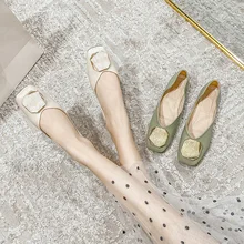 

Womens Foldable Soft Square Toe Ballet Flats Square Buckle Comfortable Slip on Flat Ballerinas Shoes Woman PU Leather 35-43