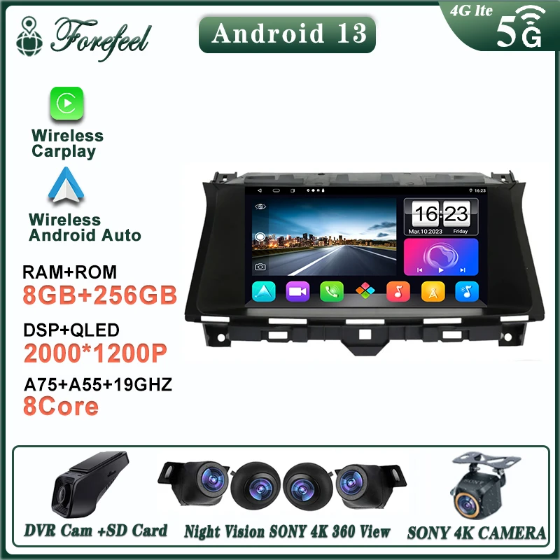 

Автомагнитола для Honda Accord 8 Crosstour 2008-2012, 128 ГБ, мультимедийный видеоплеер с GPS, Стерео Авторадио для CarPlay, головное устройство на Android 13