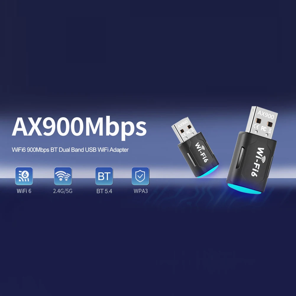 WiFi6 스마트 네트워크 카드 900Mbps 드라이버가 필요 없는 무선 네트워크 카드 PC 컴퓨터용 2.4G&5GHz WiFi 6 USB 어댑터