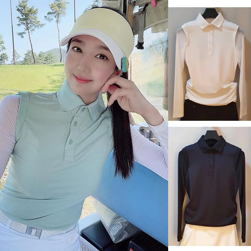 Women Golf Polo Shirt Summer Breathable UV Resistant Ice Silk Sleeve Top Outdoor Leisure Sports